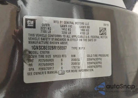 2011 Chevrolet Tahoe Lt z USA, uszkodzony, nr VIN 1GNSCBE02BR156597